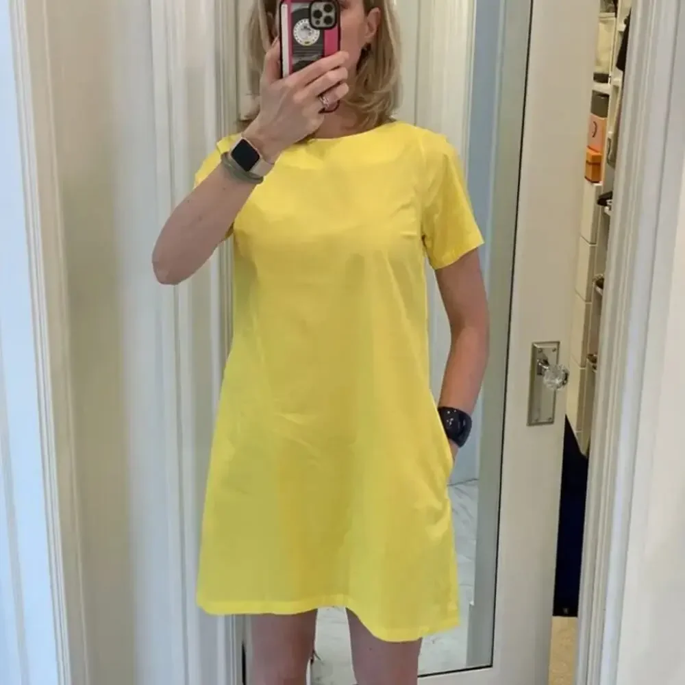 Osman Yousefzada Yellow Shift Mini Dress SIZE 8 T-shirt Cotton Office Work $210 - Picture 4 of 9
